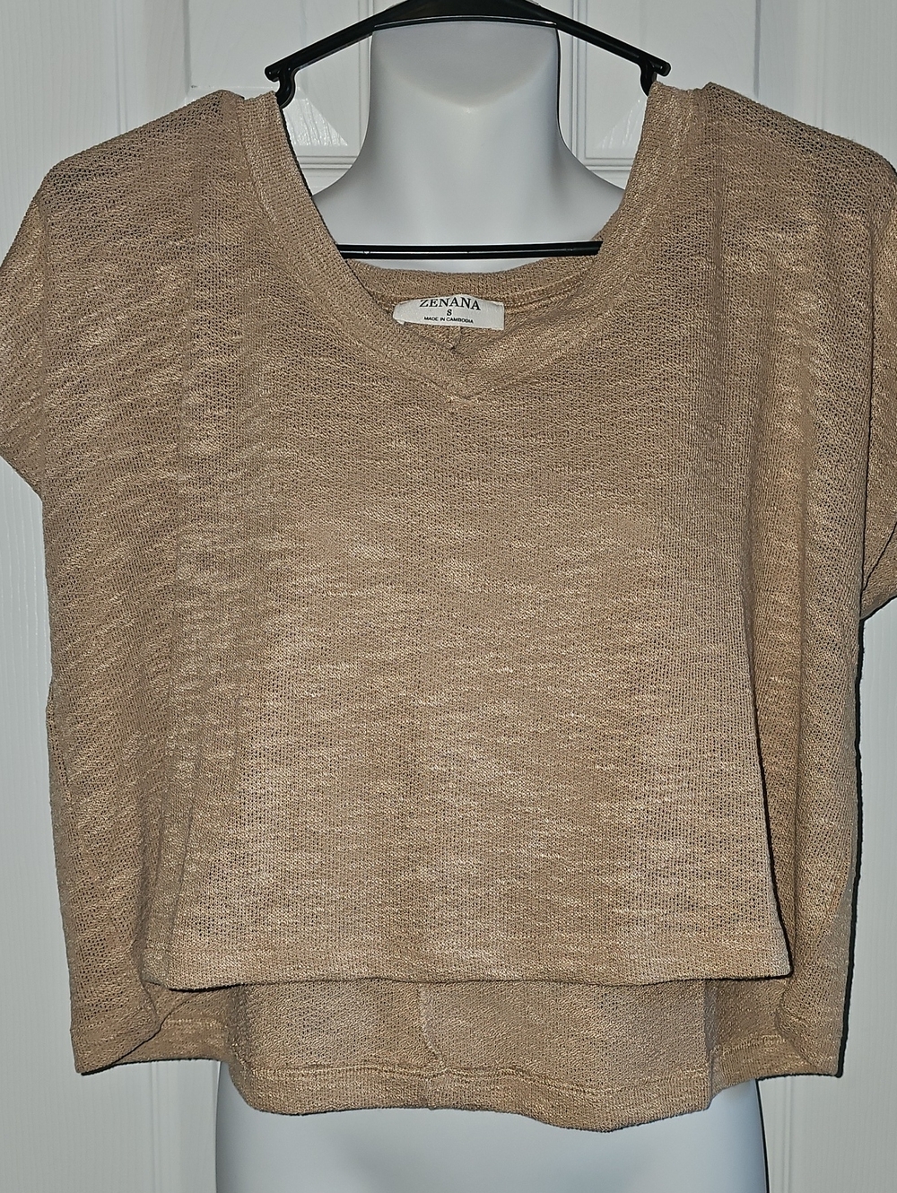 Zenana Outfitters V-Neck Cropped Knit Top - Tan